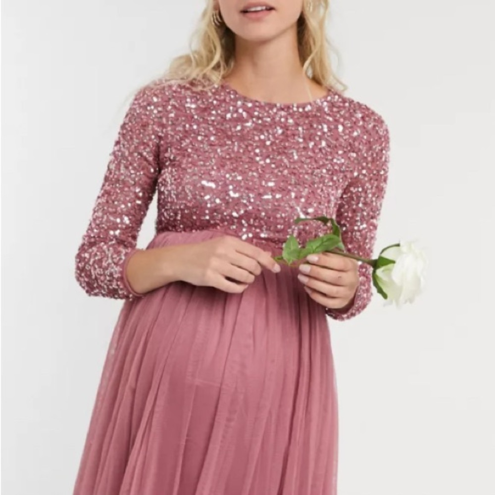 Long sleeve sequin maternity maxi